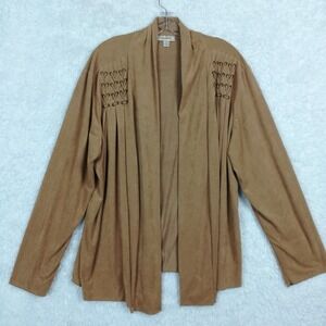 Dressbarn Womens Cardigan Sweater Jacket Faux Suede Camel Tan Open Front Plus 22